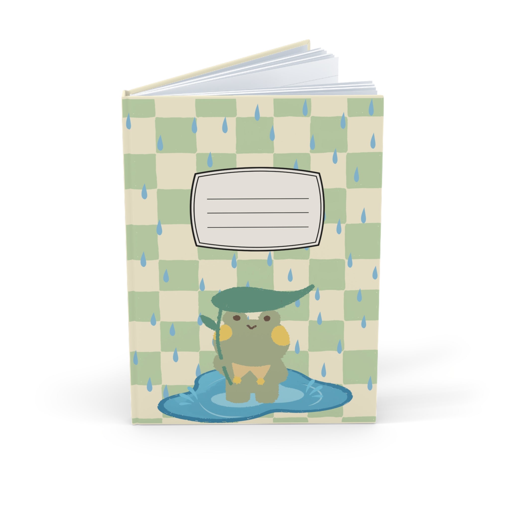 Rainy Day Cute Frog Hardcover Journal — A5 Cute Checker Notebook