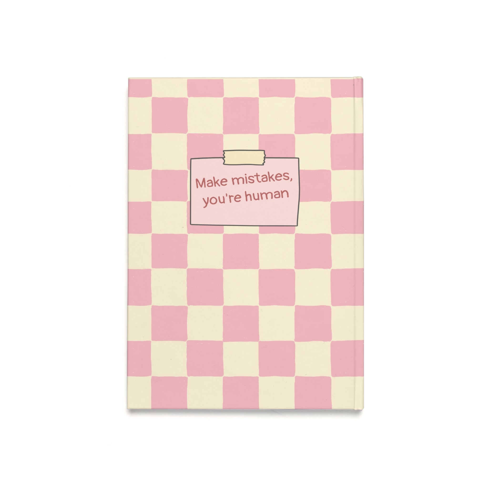 Cute Pink Checkered Hardcover Journal — Notebook with Bear & Basket Design