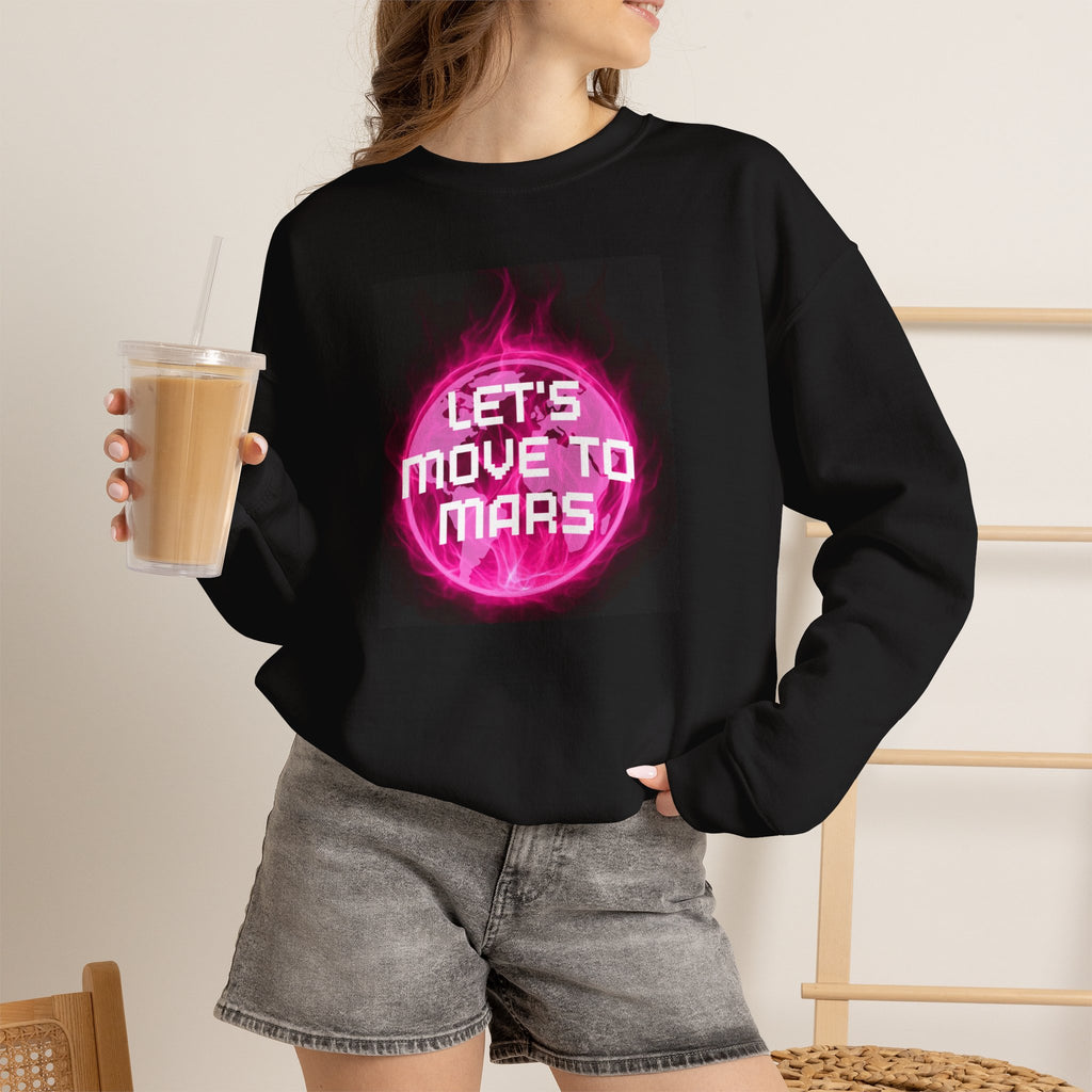 Let's Move to Mars Crewneck Sweatshirt — Neon Space Graphic Pullover