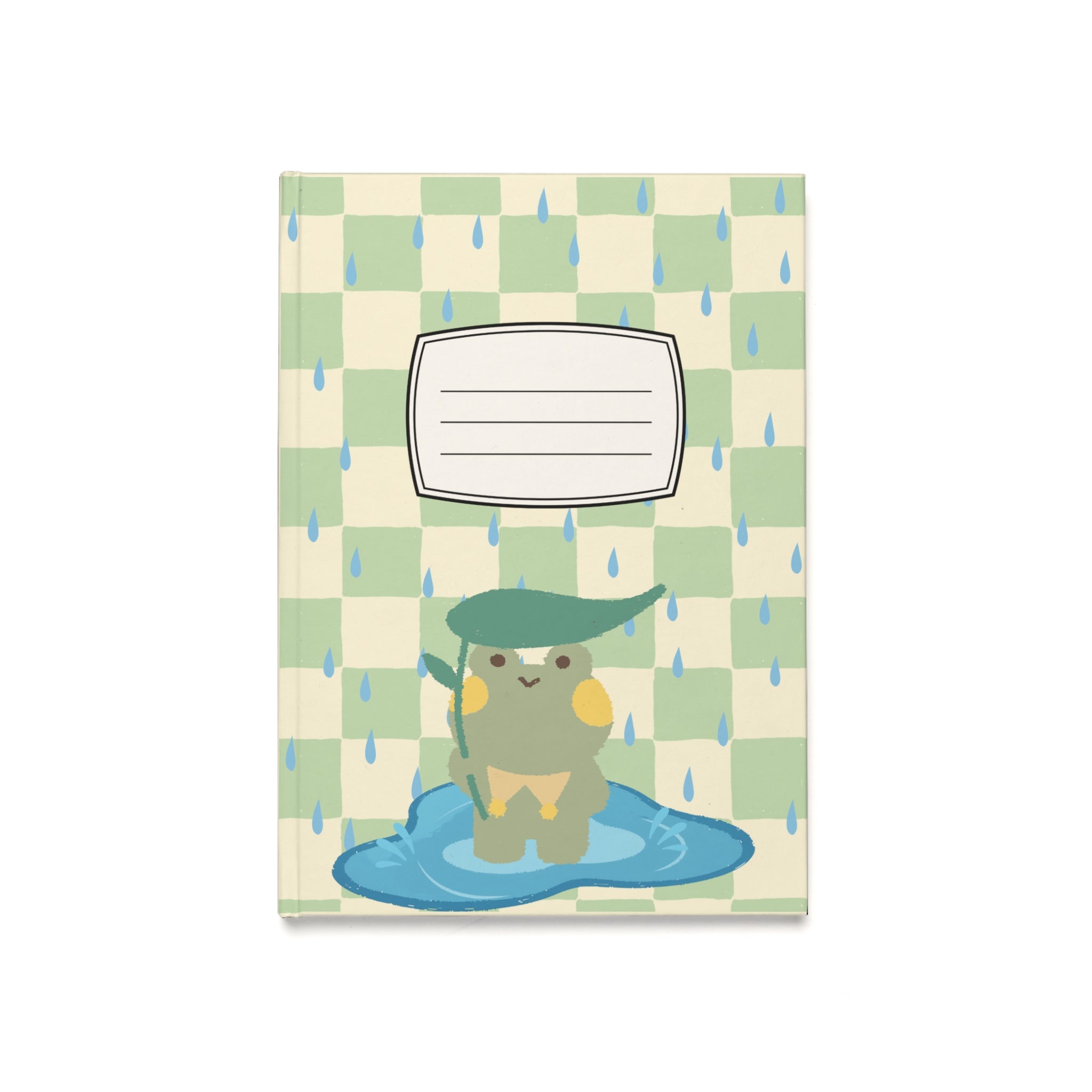 Rainy Day Cute Frog Hardcover Journal — A5 Cute Checker Notebook